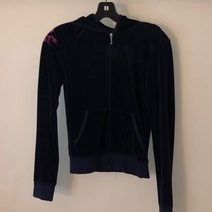 Navy Juicy Couture Velour Jacket with pink detailing and crystals